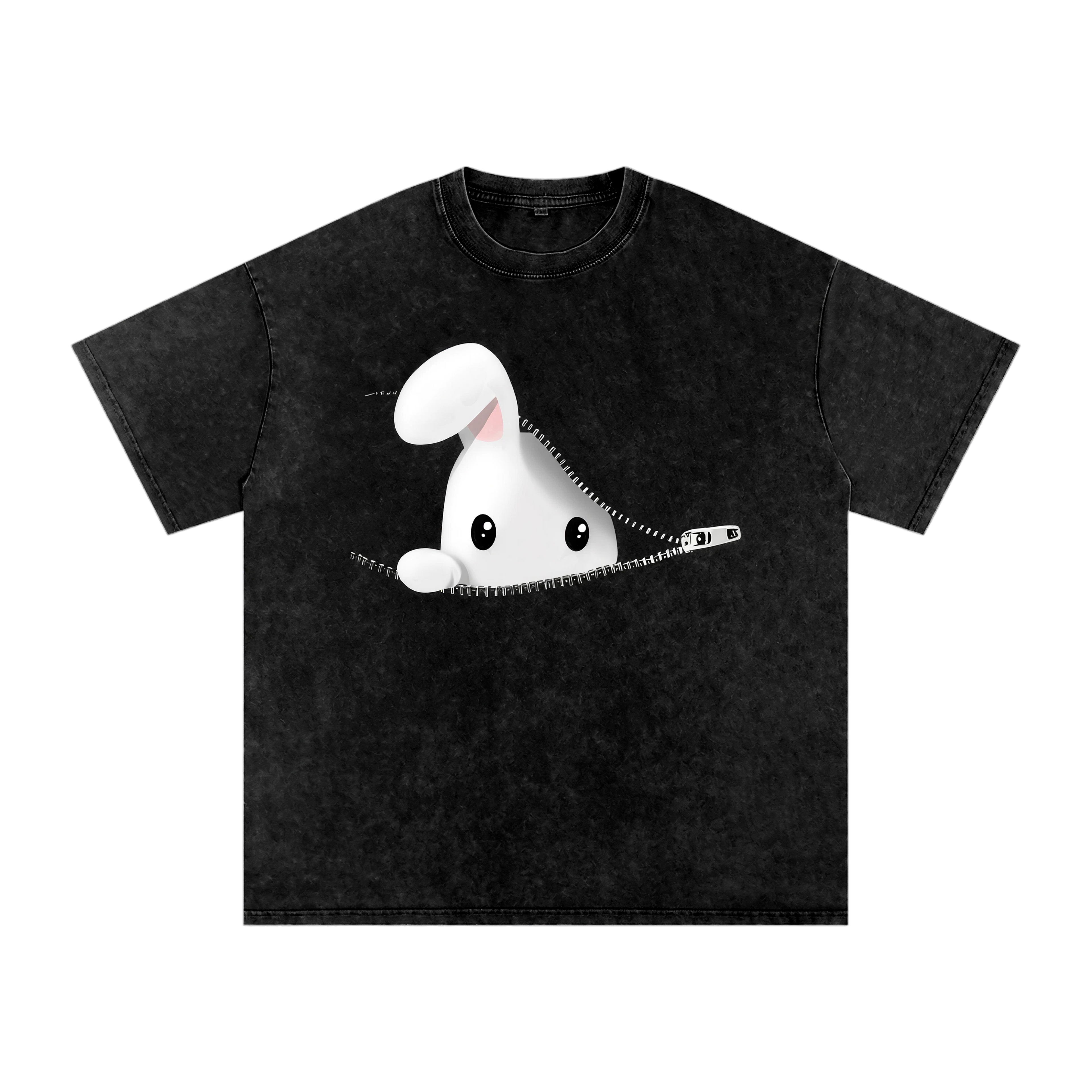 Peeking Bunny Snow Washed Oversized Tee
